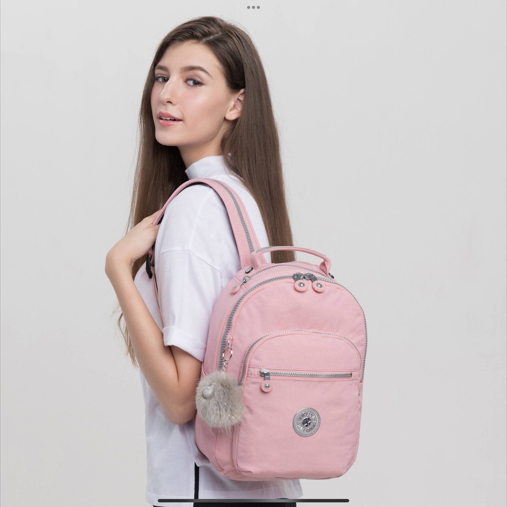 Kipling Pink Mini Backpack with Pom Charm
